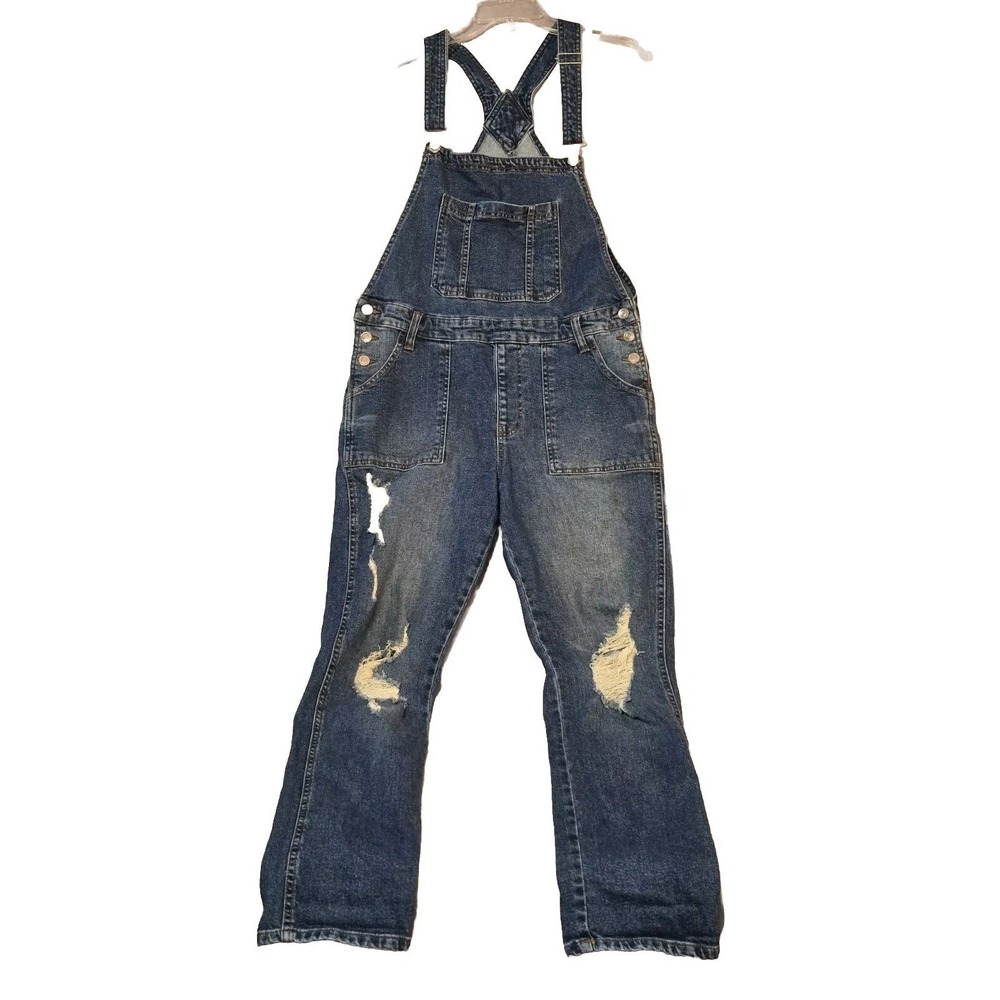 Celebrity Pink Denim Overalls Juniors Womens Large Blue Medium Wash Distressed